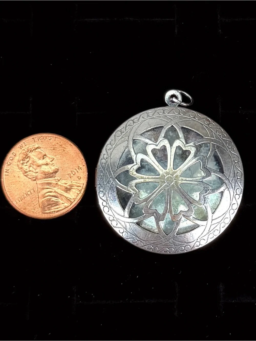 Vintage silvertone aged cutout locket pendant + Free 16” cord necklace